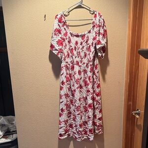 Floral Red and White Women's Dress